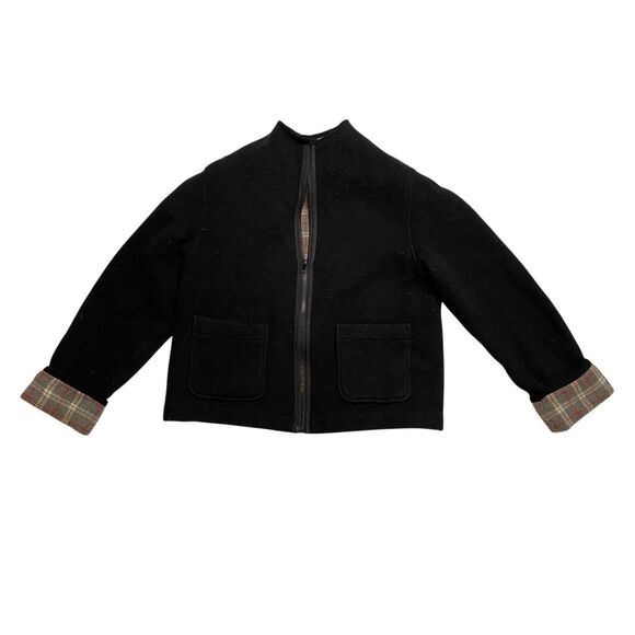 Norton Studio Petites Black Wool Blend Zip Jacket Plaid Lining Pockets PL Women - Picture 3 of 11
